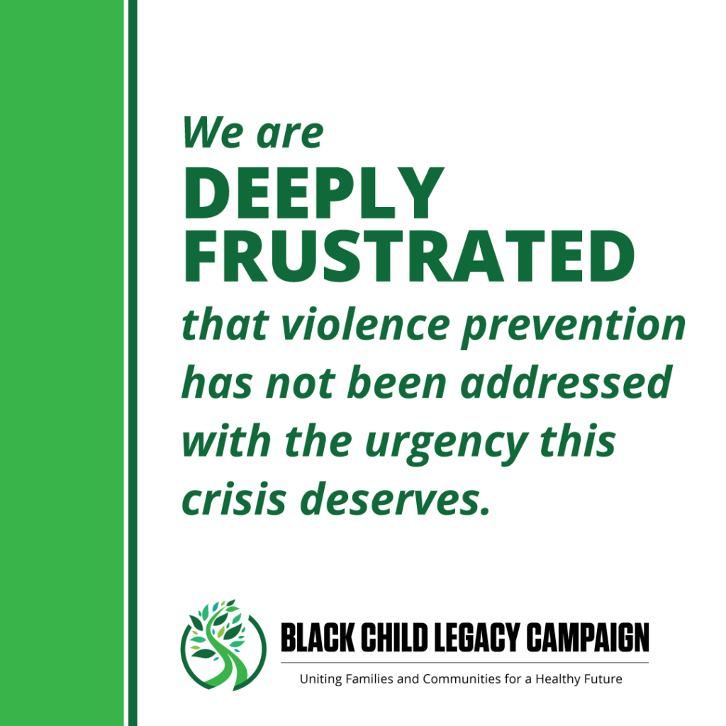 We are deeply frustrated that violence prevention has not been addressed with the urgency this crisis deserves.